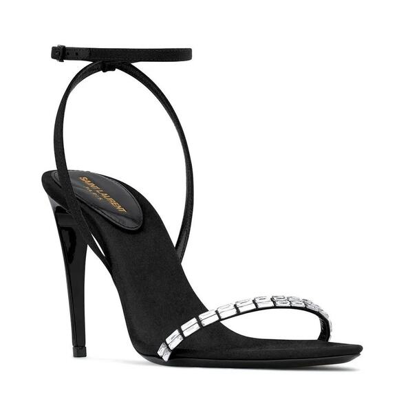 Saint Laurent Gloria Sandals Heels Embellished Formal Party Crepe Satin Size 9 - Picture 1 of 15